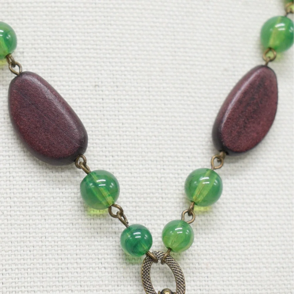 Disc Pendant Necklace Women OS Green Brown Boho Earthy Gorpcore